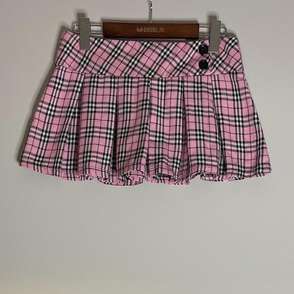 Vintage Pink Low Waist Plaid Skirt - Picture 3 of 5